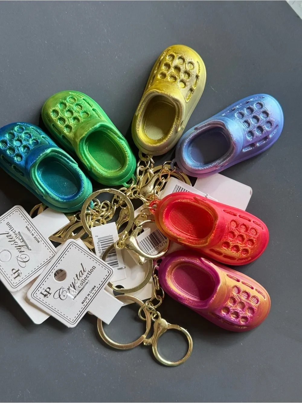NWT 3D Printed Croc Clog Shoe Keychain Blue Gold Silk PLA Bag Charm
